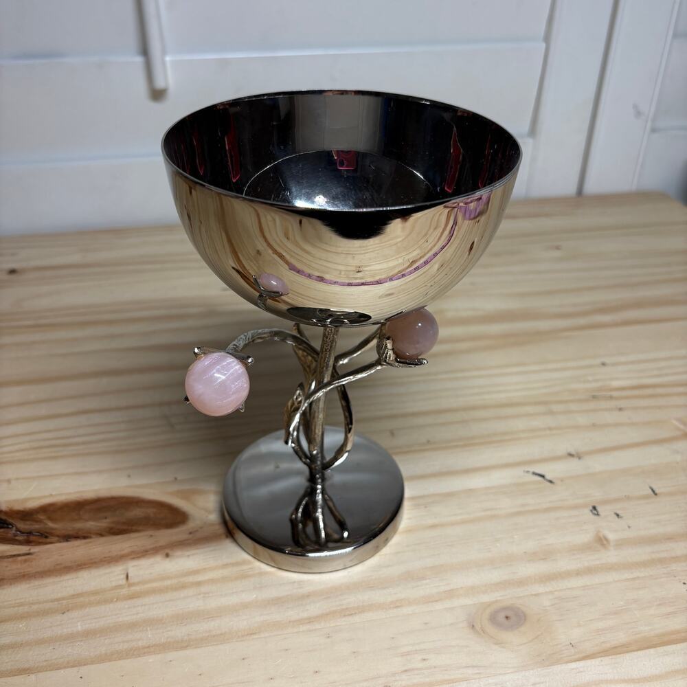 Godinger Hyaline Pink Footed Nut Bowl Silver Decor